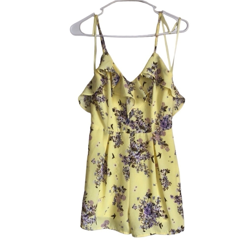 Gianni Bini Yellow Floral Ruffle Sleeveless Romper Size XS NEW